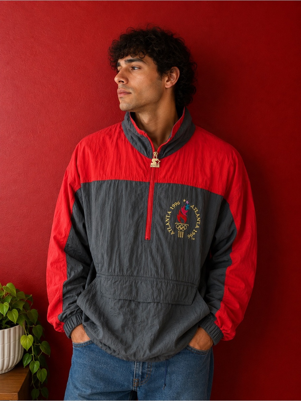 Vintage 1996 Atlanta Olympics Starter Quarter-Zip Windbreaker Jacket - Size L